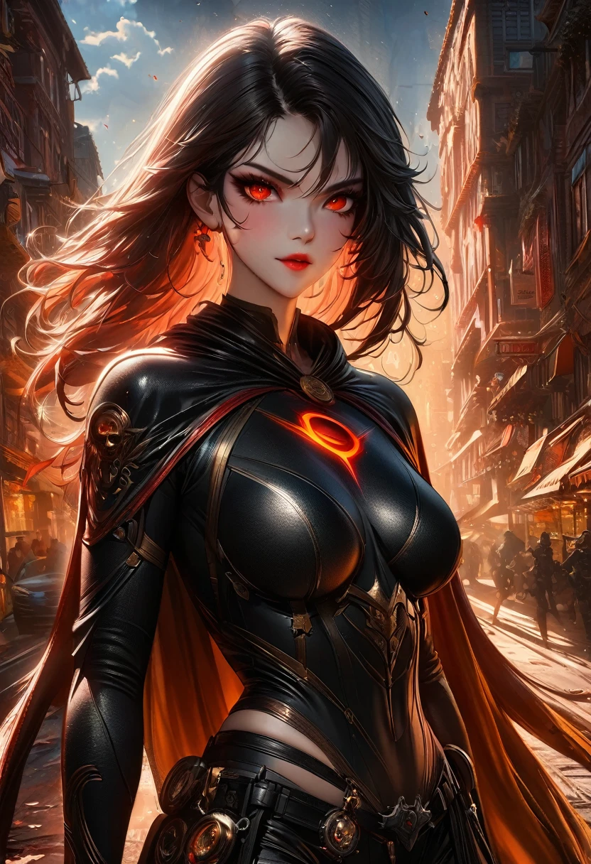 Super Girl, Over the city, Ready to fight, Detailed artistic photography, Beautiful and delicate face, Dreamy, glowing, Backlight, charm, glow, shadow, Oil on canvas, Brushstrokes, Soft, Ultra HD, 8K, Unreal Engine 5, Super sharp focus, Atjem, Loish, Science Fiction, complex art masterpiece, threaten, Matte paint poster, Golden Ratio, cgsociety Trends, complex, epic, Very detailed, Energetic, Creating a character render, High quality model