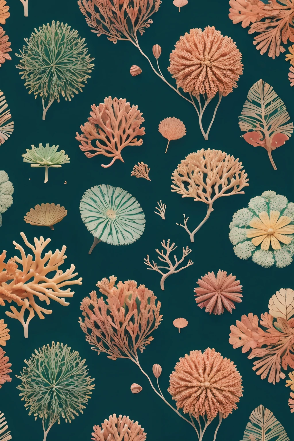 Develop a colorful pattern that represents corals and algae, filling the entire space harmoniously.