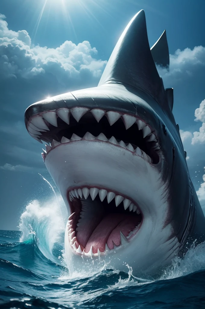 Make a super realistic megalodon under the sea, and he is scary 