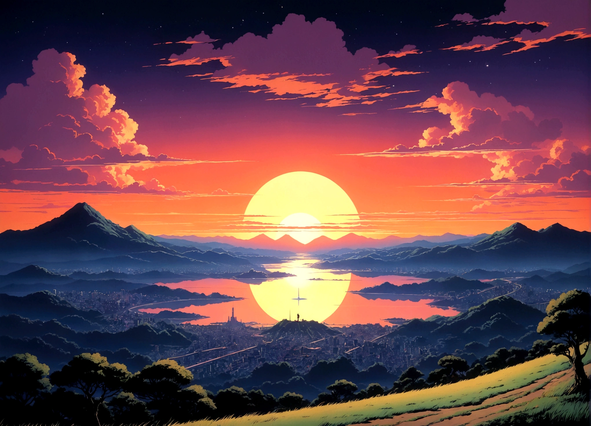 alone sunet retro anime 80s air tonight landscape