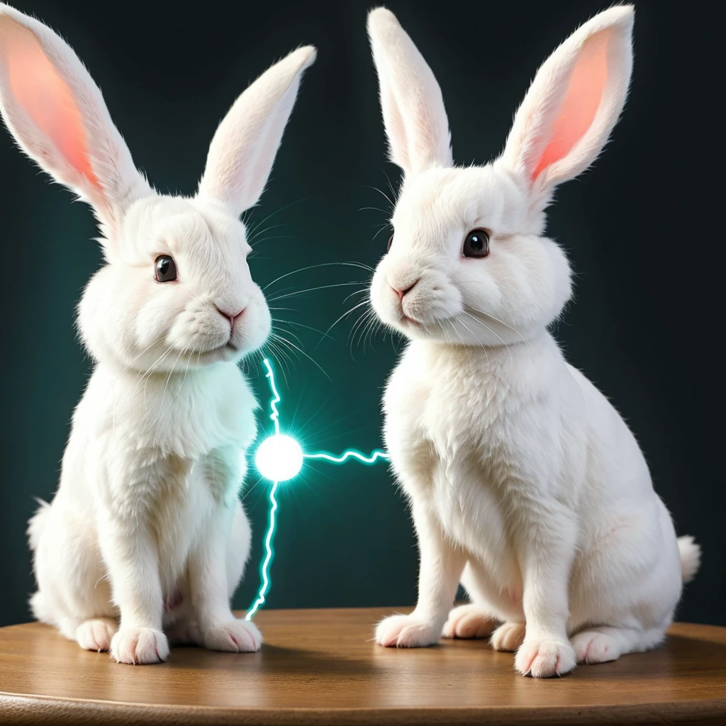 a cartoon rabbit with glowing eyes and glowing eyes sitting on a table, cute anthropomorphic bunny, adorable digital painting, adorable glowing creature, cute digital art, rabbit_bunny, rabbt_character, electrixbunny, super cute and friendly, beautiful white glowing eyes, cute character, rabbit, rabbit face only, big glowing eyes, profile pic, beautiful and cute