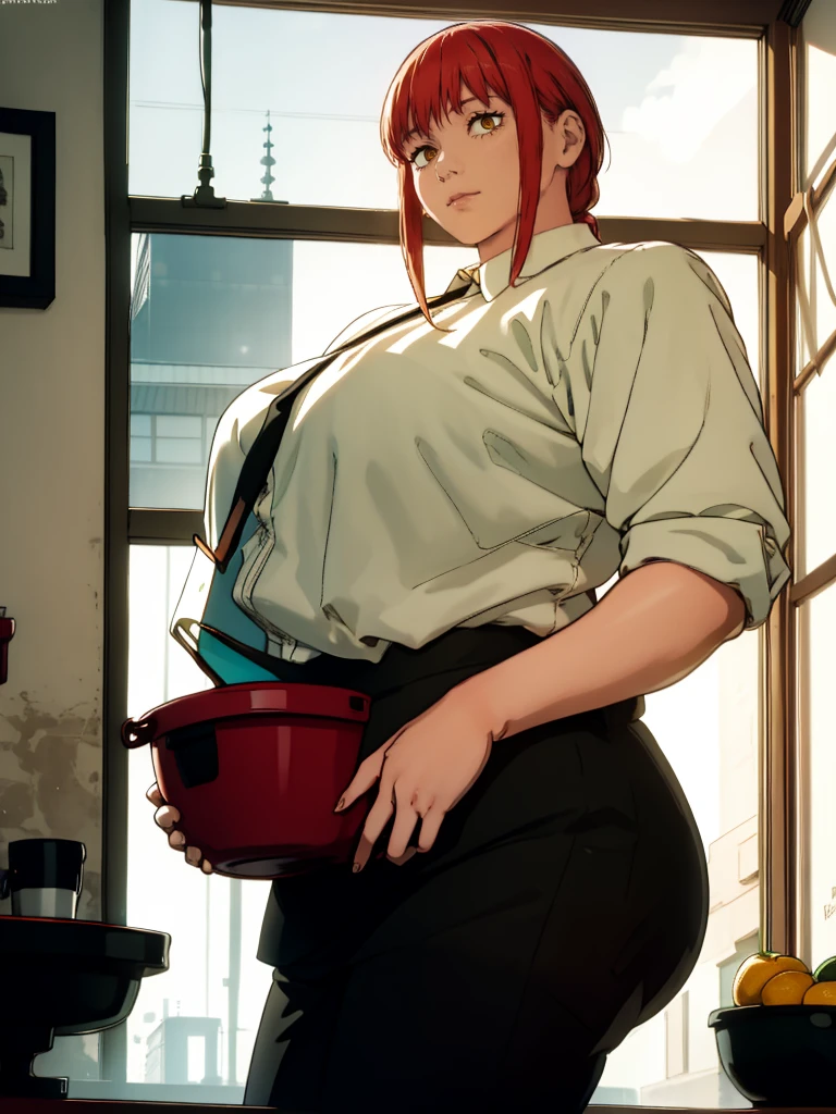 Le personnage Makima de la série animée Chainsaw Man, fragile, obésité morbide, ssbbw, pleine longueur (corps entier 1.1.), fond sombre, obscurité, anatomie correcte 1.1, anatomie correcte de la main, Très féminin, corps gras et rond, grosses Jambes, fesses, beau corps obèse, ventre rond et mou très gras, cheveux roux, Yeux oranges, Cercles rouges pour les écoliers, chemise blanche, jupe noire, cravate noire, pose sexy, réaliste, very détaillé, beau corps, détaillé body, détaillé hands, détaillé, vibrant, détaillé Face, Conception des personnages de Makima. very détaillé, détaillé body, détaillé hands, détaillé Face, Art animé, Hugh Détails, Visage très abattu, détaillé eyes, Illustration ultra fine, Meilleure ombre, détail fin, beautiful détaillé glow, beautiful détaillé, Extraordinairement beau, extremely détaillé, inexpressif, composition épique, Style animé. art animé, Style animé. Jupe noire, chemise blanche, cravatte, pose sexy, yeux jaunes