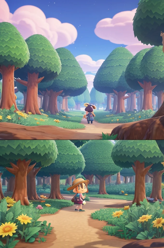 A forest inhabited by a desert witch, reminiscent of Animal Crossing: New Horizons