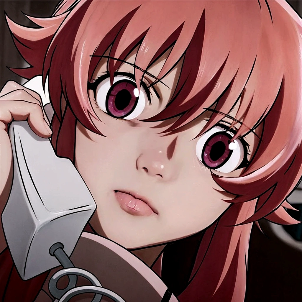 anime girl with pink hair talking on a cell phone,  gasai yuno, mirai nikki, anime girl named gasai yuno, gasai yuno, mirai nikki, gasai yuno, gasai yuno, gasai yuno, gasai yuno, yuno gasai from mirai nikki, mirai nikki, gasai yuno