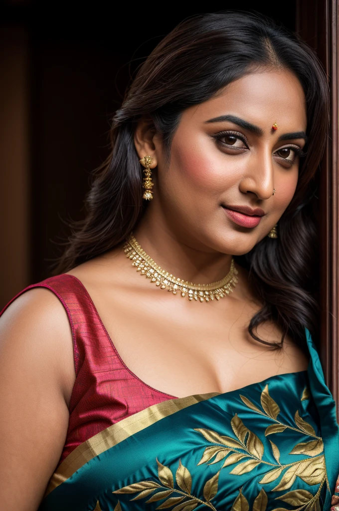 Foto RAW, photorealistic, photography, full body shot, master shot, perfect eyes, goddess like beauty, pierced eyes, perfect thick chubby mallu Desi aunty bhabhi, Wearing a Stanapatta, a chest-band.Saree model, model Photography, Indian saree shoot, Indian traditional wear advertising photography, traditional wear brand shoot, face of Indian actress Sonakshi Sinha, masterpiece, realistic, realism, incredible details, pleasure, photorealism, detailed skin, skin pores, high contrast, photorealistic Artstation 8k HD digital art trend of high definition and detailed realistic skin texture, ultra detail, realistic skin texture, armature, best quality, ultra high definition, (photorealistic:1.4),, high resolution, detail, raw photo, sweat, Re sharp, by Lee Jefferies Nikon D850 Film Stock Photo 4 Kodak Portra 400 Camera F1.6 Lens Rich Color Ultra Real Realistic Realistic Textures Dramatic Lighting Unreal Engine Trending at Art Station Cinestill 800,(pele altamente detalhada: 1.2), 8k UHD, DSLR, soft-lighting, alta qualidade, grain of film, Fujifilm XT3,she didn't like to wear blouse or bra, she is happy to wear only saree, she hates blouse or bra, detailed hairy armpits, hyper realistic skin, skin pores, sweat, veins,