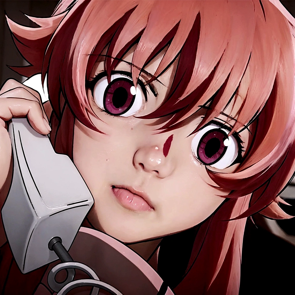 anime girl with pink hair talking on a cell phone,  gasai yuno, mirai nikki, anime girl named gasai yuno, gasai yuno, mirai nikki, gasai yuno, gasai yuno, gasai yuno, gasai yuno, yuno gasai from mirai nikki, mirai nikki, gasai yuno