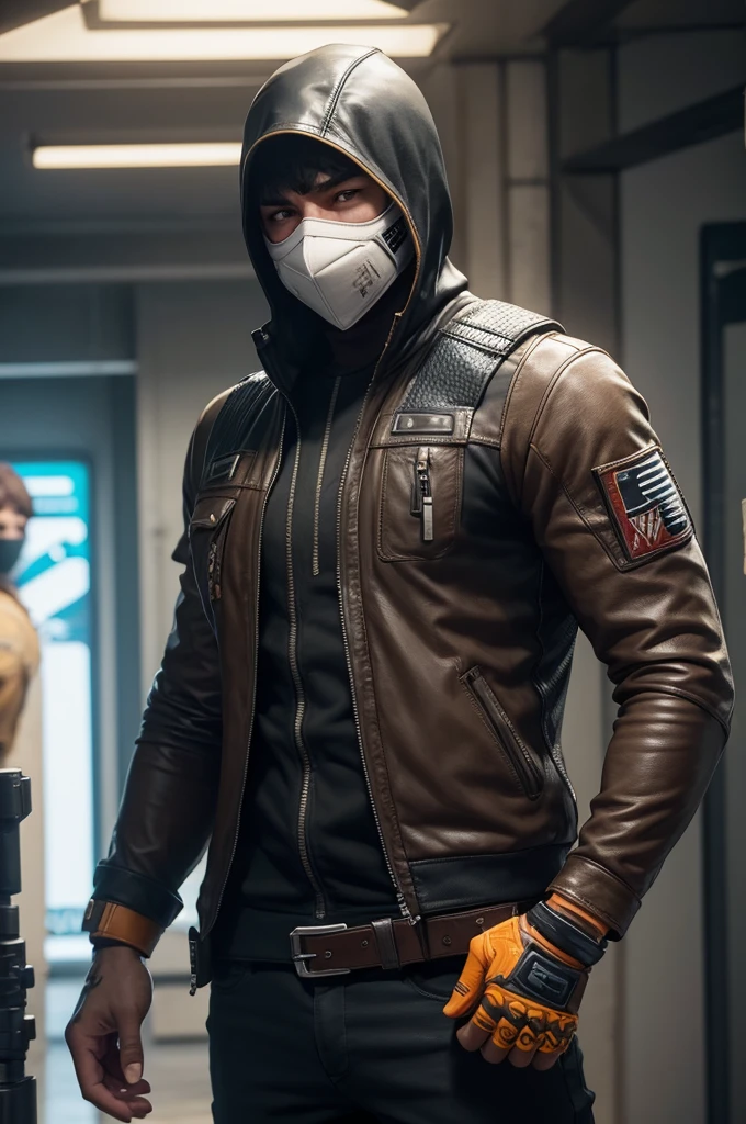 Free Fire game style male characters with shell, o treme-terra mask esporte fino top criminal;Penumbra (mask) white prosperity top 