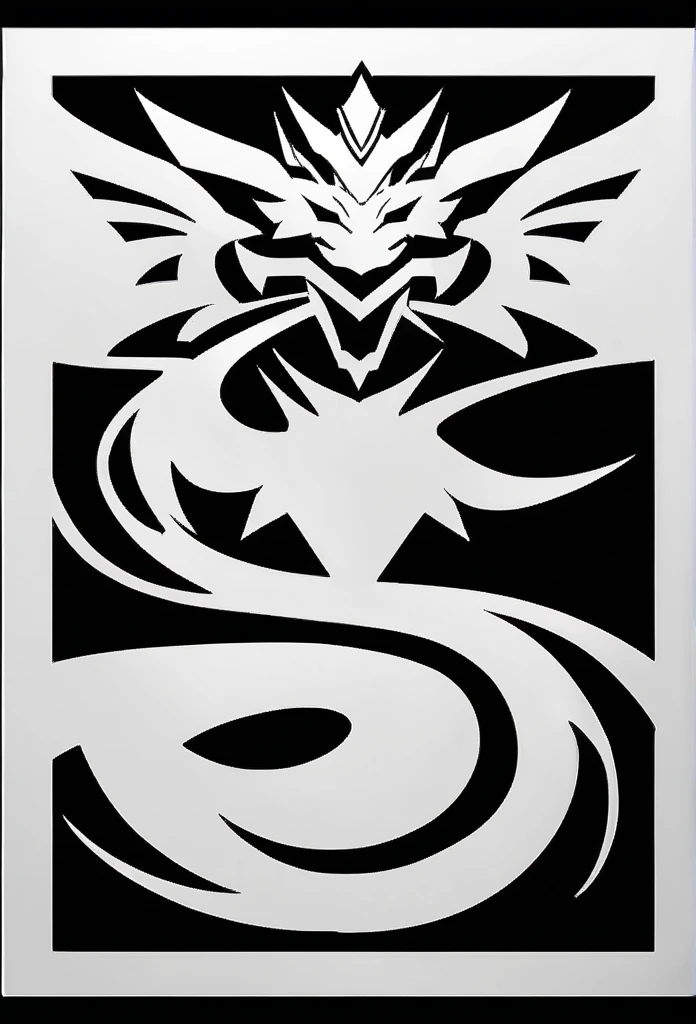 monochrome, greyscale, no humans, black background,emblem,dragon