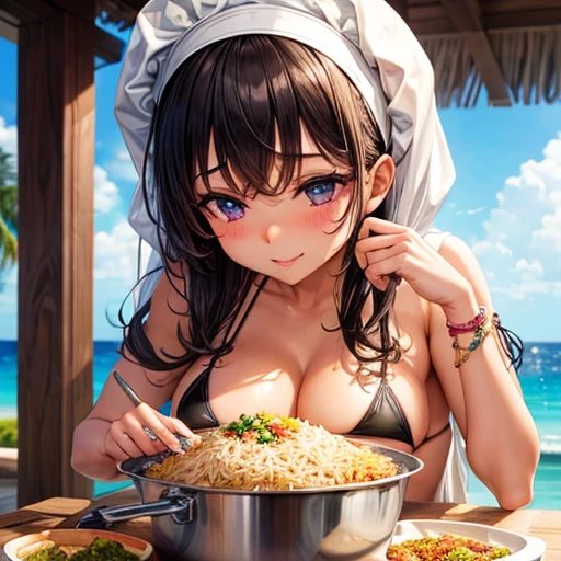 Micro bikini girl making biryani