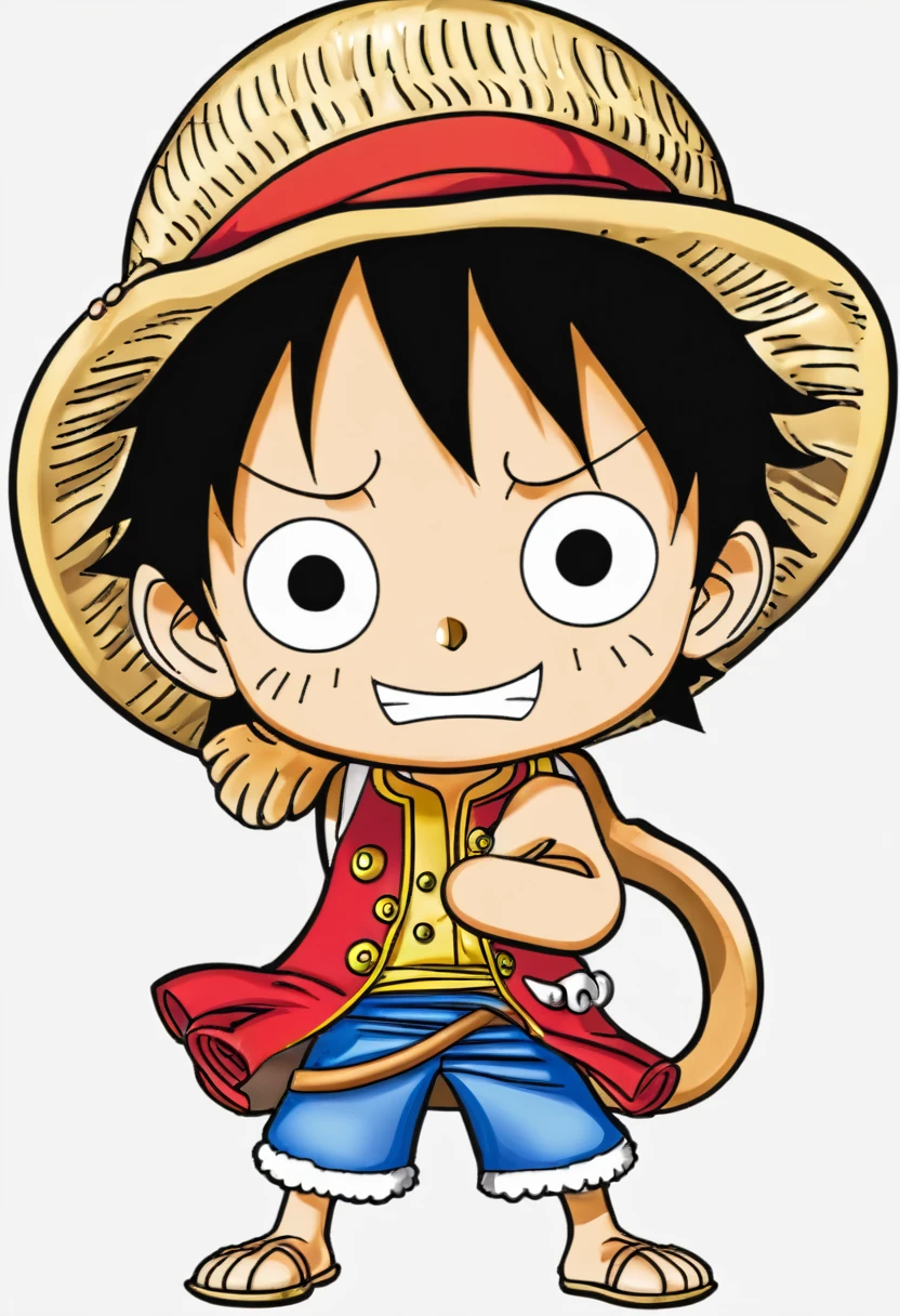 Monkey D. Luffy from one piece chibi, animated, cartoon, no background