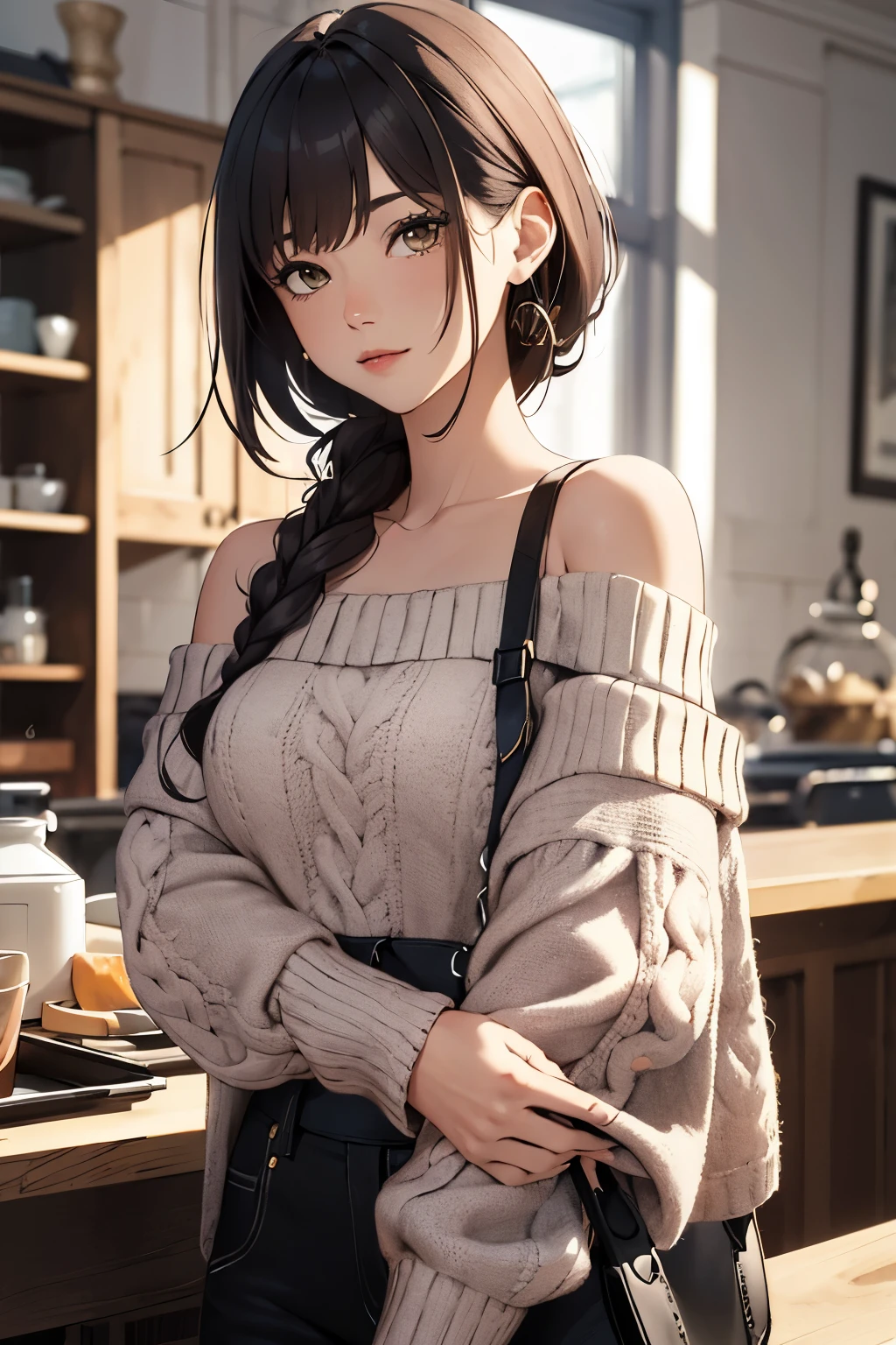 ((Best Quality)), ((Masterpiece)), (detailed), 1 girl, off shoulder sweater, 