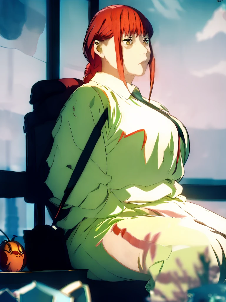 Le personnage Makima de la série animée Chainsaw Man, fragile, obésité morbide, ssbbw, pleine longueur (corps entier 1.1.), fond sombre, obscurité, anatomie correcte 1.1, anatomie correcte de la main, Très féminin, corps gras et rond, grosses Jambes, fesses, beau corps obèse, ventre rond et mou très gras, cheveux roux, Yeux oranges, Cercles rouges pour les écoliers, chemise blanche, jupe noire, cravate noire, pose sexy, réaliste, very détaillé, beau corps, détaillé body, détaillé hands, détaillé, vibrant, détaillé Face, Conception des personnages de Makima. very détaillé, détaillé body, détaillé hands, détaillé Face, Art animé, Hugh Détails, Visage très abattu, détaillé eyes, Illustration ultra fine, Meilleure ombre, détail fin, beautiful détaillé glow, beautiful détaillé, Extraordinairement beau, extremely détaillé, inexpressif, composition épique, Style animé. art animé, Style animé. Jupe noire, chemise blanche, cravatte, pose sexy