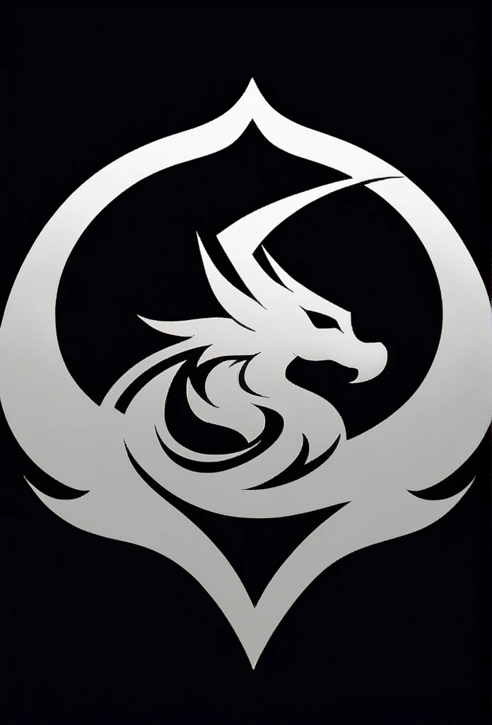 monochrome, greyscale, no humans, black background,emblem,dragon, guilda
