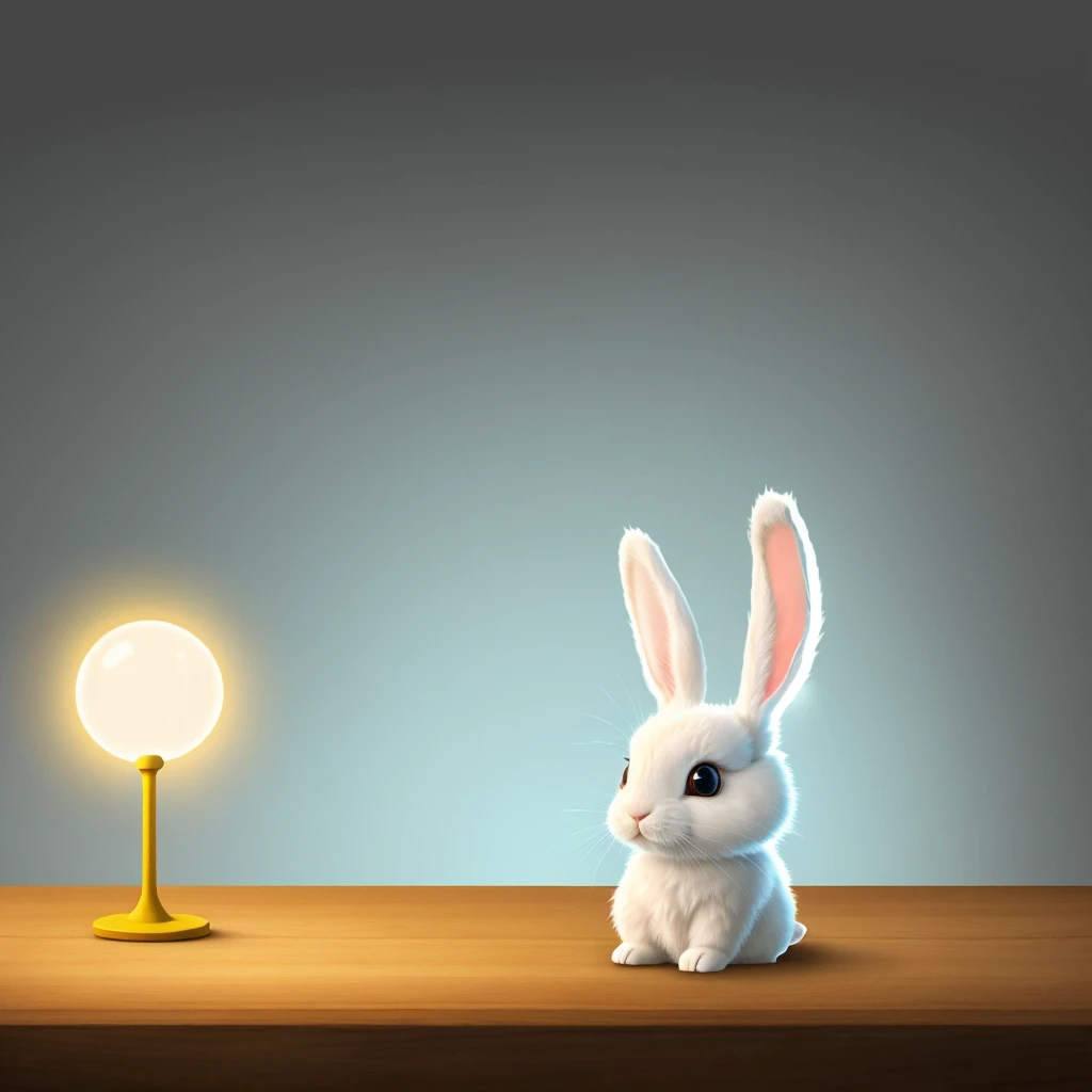 a cartoon rabbit with glowing eyes and glowing eyes sitting on a table, cute anthropomorphic bunny, adorable digital painting, adorable glowing creature, cute digital art, rabbit_bunny, rabbt_character, electrixbunny, super cute and friendly, beautiful white glowing eyes, cute character, rabbit, rabbit face only, big glowing eyes, profile pic, beautiful and cute