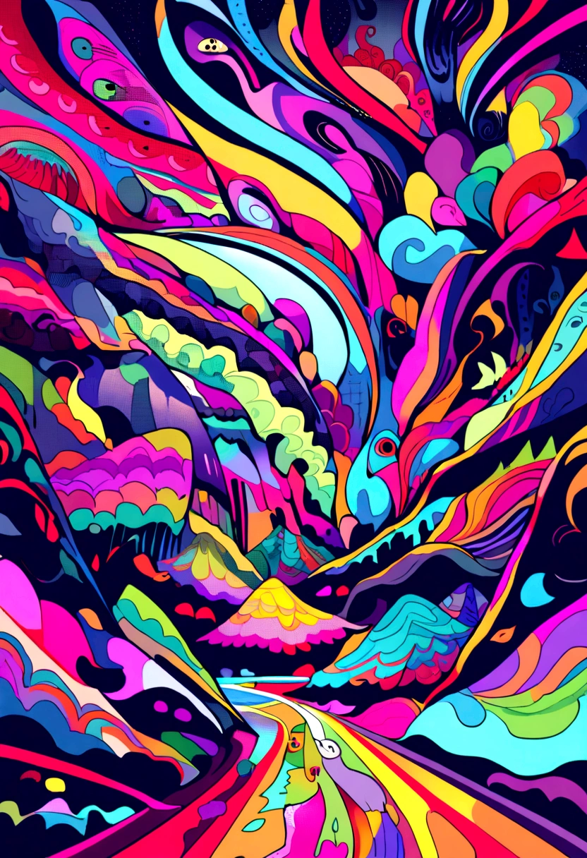 Super psychedelic alien landscape,Strange birds