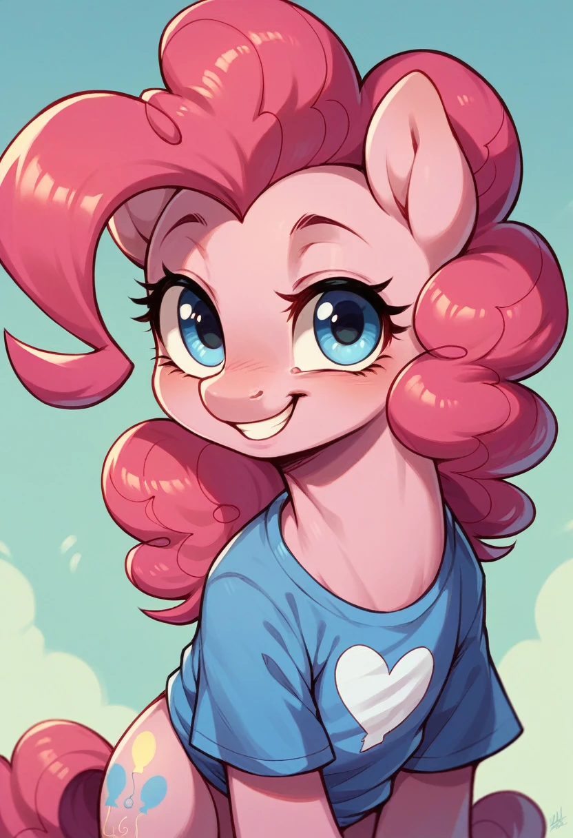 pinkie pie (mlp) ,elderly female , BLUE wearing Jacket 