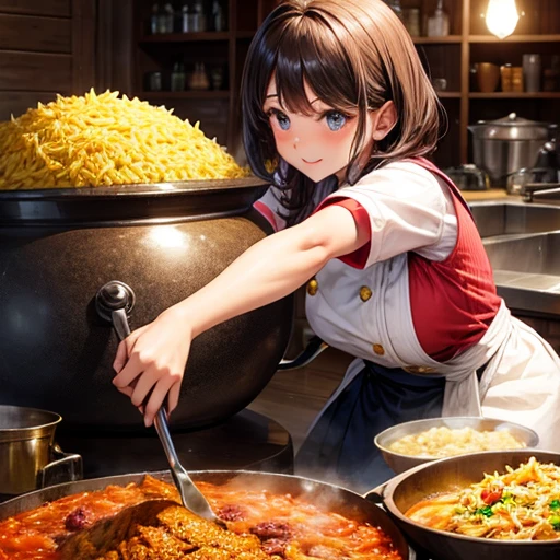 Girl making giant biryani