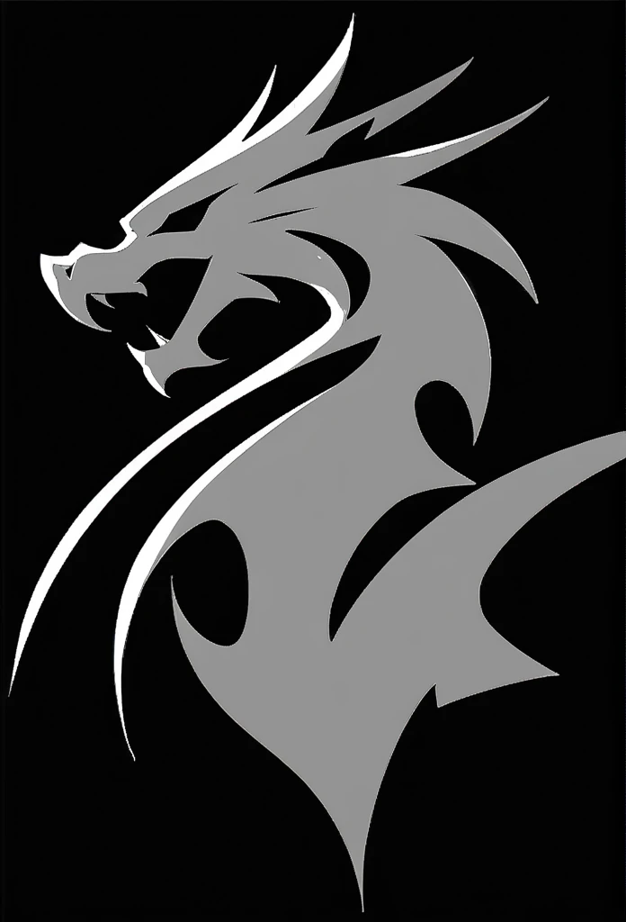 monochrome, greyscale, no humans, black background,emblem,dragon, guilda
