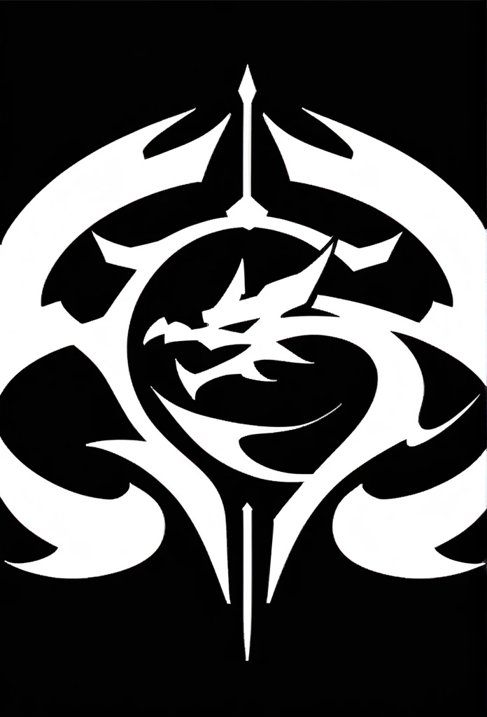 ((a close up of a kingdom banner flag)), (((flat surface paper texture))), black flag with a red x, ((three horned white horse tribal emblem)), full card design, eldritch color scheme, tarot card design, winged purple tree, symmetrical tarot illustration, deviantart eka's portal, card art, arcane art style, sword design, fractal tarot card style, sigil, tarot design, long trunk holding a wand, green and purple