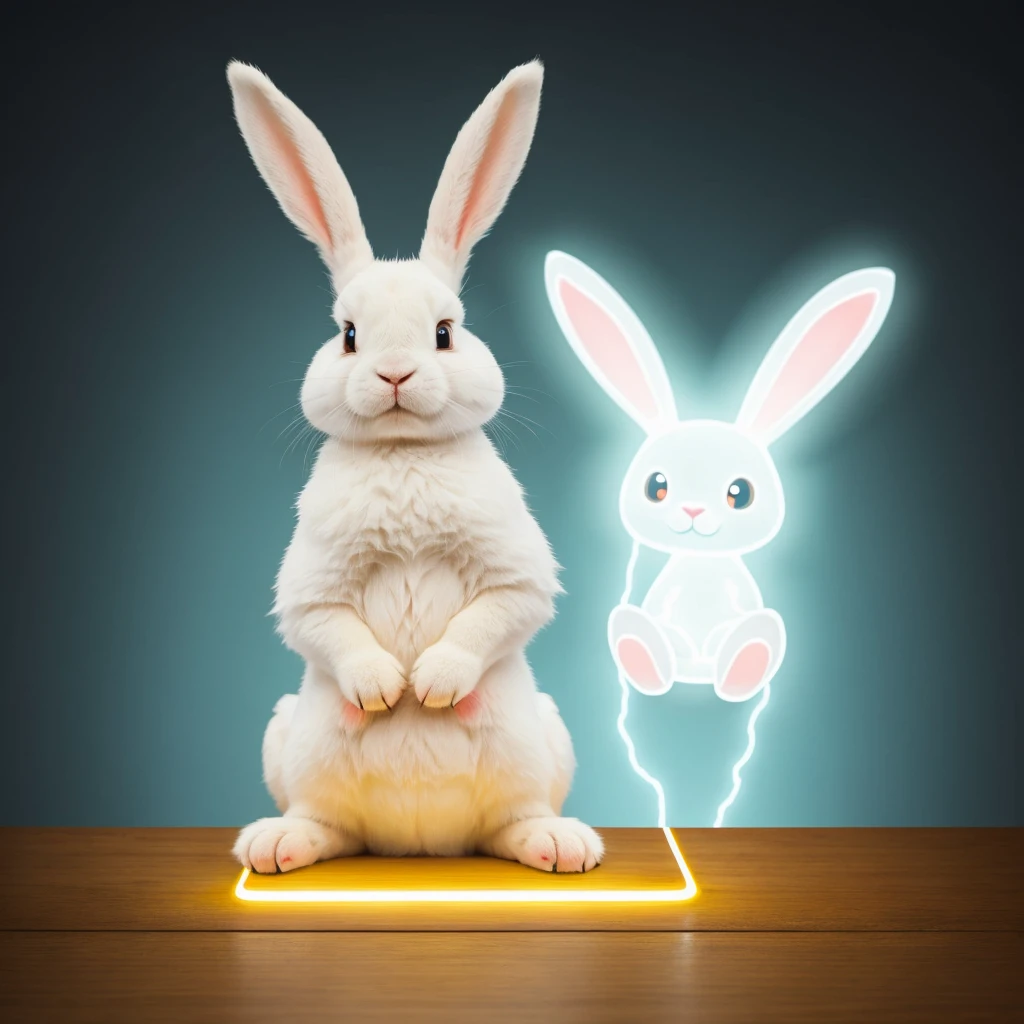 a cartoon rabbit with glowing eyes and glowing eyes sitting on a table, cute anthropomorphic bunny, adorable digital painting, adorable glowing creature, cute digital art, rabbit_bunny, rabbt_character, electrixbunny, super cute and friendly, beautiful white glowing eyes, cute character, rabbit, rabbit face only, big glowing eyes, profile pic, beautiful and cute