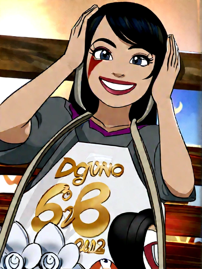 Imagem estilo pixar com personagem 3D óculos brancos loira mulher cabelo amarelo dançando, Disney makeup,fisherman, adorable, smiling ,close up, pixar, Disney, cinema lighting,
