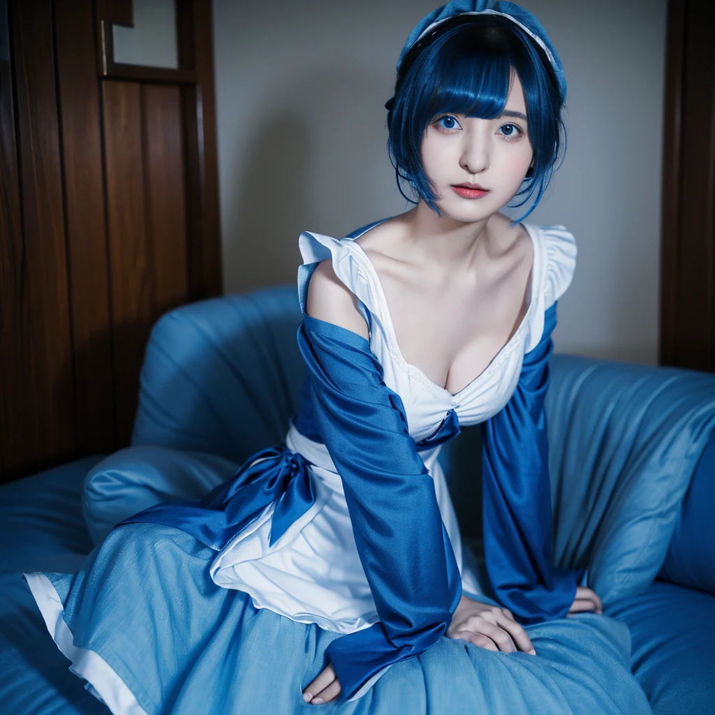 1girl, solo, looking_at_viewer, short_hair, blue_eyes, simple_background, original, blue_hair, closed_mouth, multicolored_hair, portrait