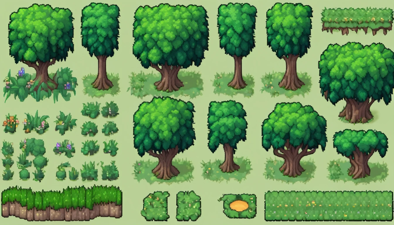 Pixel tileset, rpgmaker, trees and grass