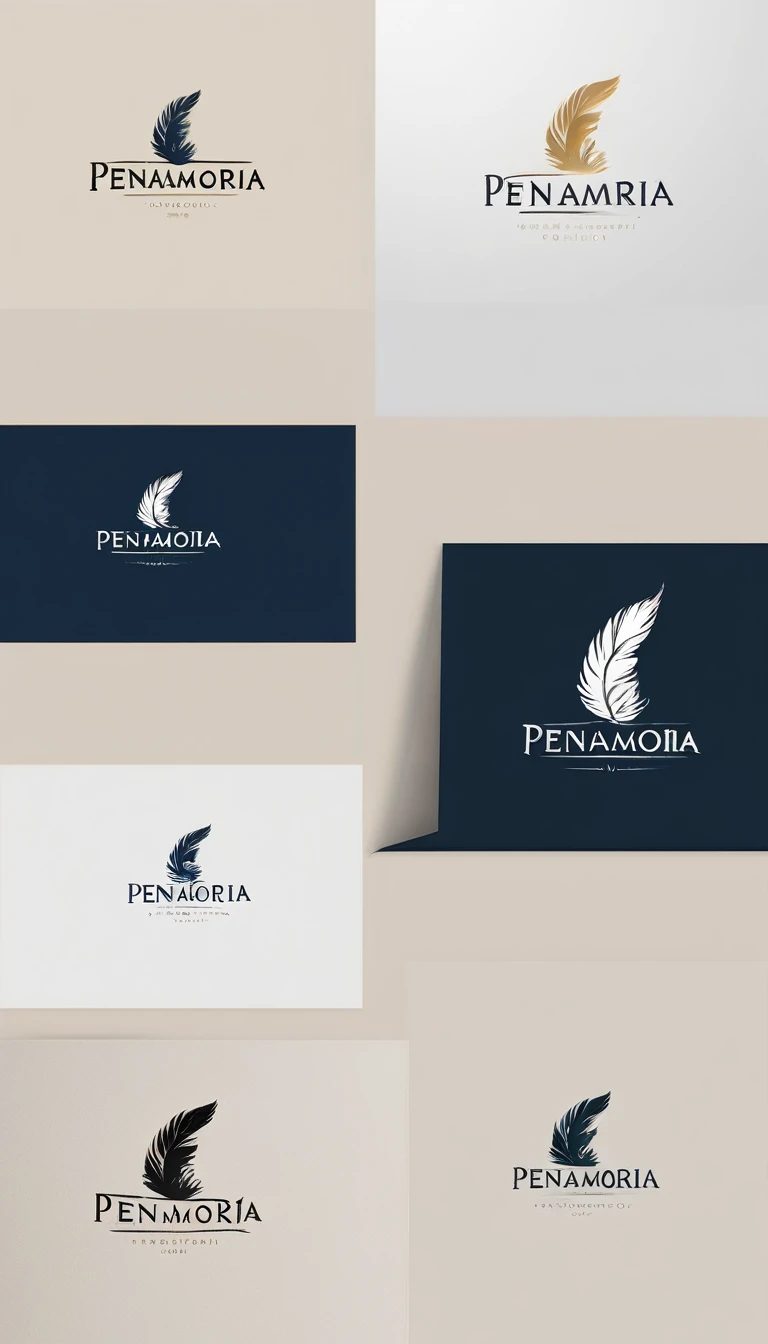 
A minimal, modern, simple, cinematic logo design for the brand “Penamemoria". Create a modern, minimalistic, high-quality, logo of a feather-bird