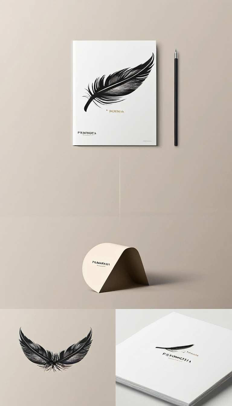 A minimal, modern, simple, cinematic logo design for the brand “Penamemoria". Create a modern, minimalistic, high-quality, logo of a feather-bird