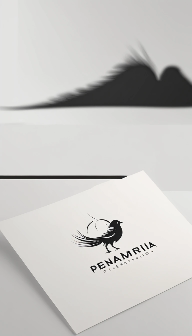 
A minimal, modern, simple, cinematic logo design for the brand “Penamemoria". Create a modern, minimalistic, high-quality, logo of a feather-bird