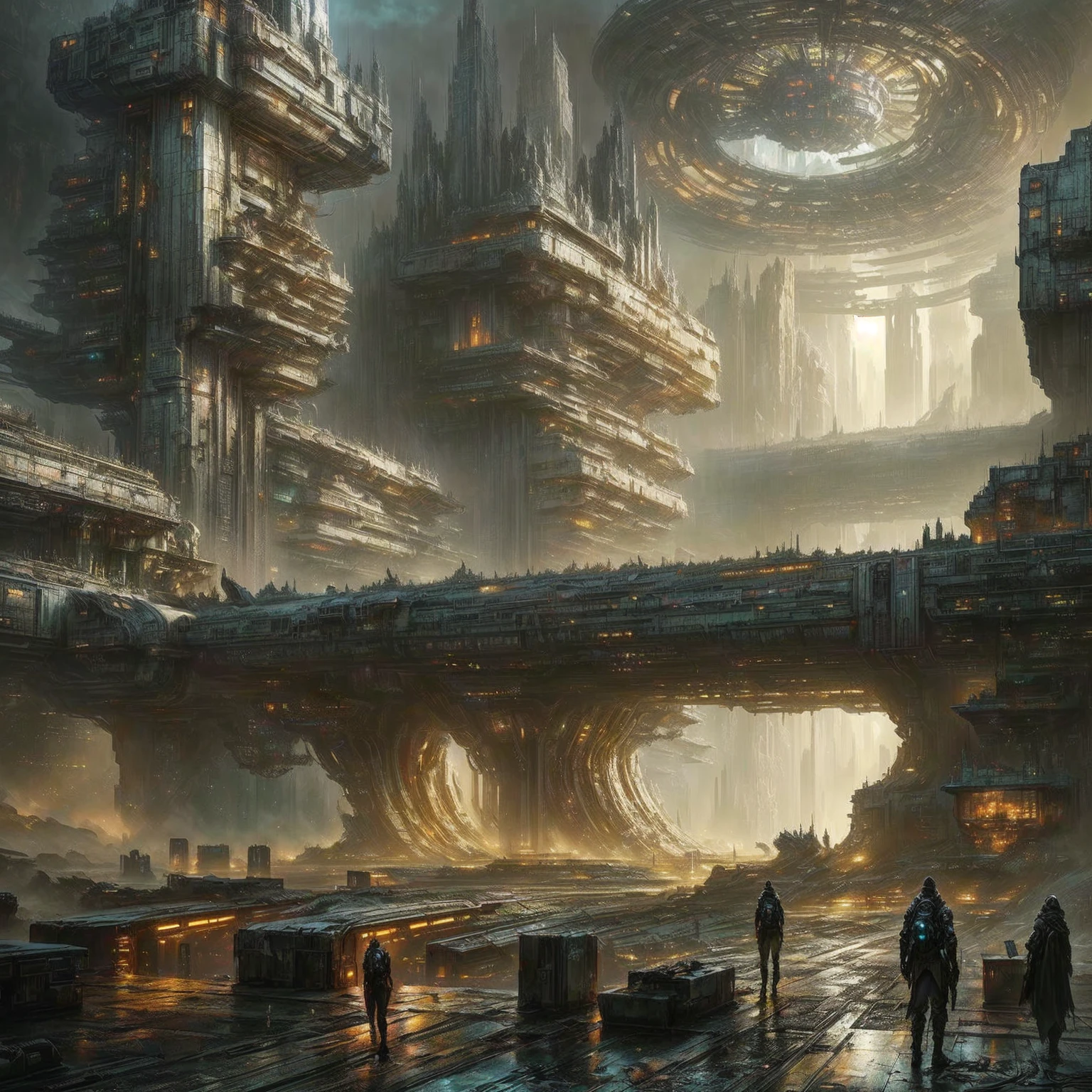 futuristic city with a huge building in the middle, mystical Science fiction concept art, stunning Science fiction concept art, detailed sci-fi art, Science fiction concept art, huge futuristic temple city, sci fi concept art, Science fiction concept art, sci fi concept art, Science-Fiction-Artwork, Science-Fiction-Fantasie-Tapete, beautiful science fiction art