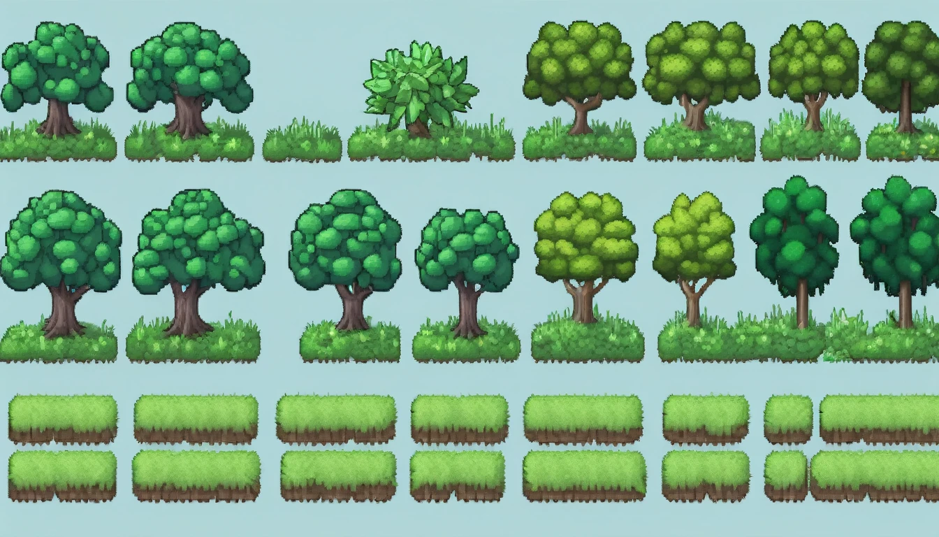Pixel tileset, rpgmaker, trees and grass