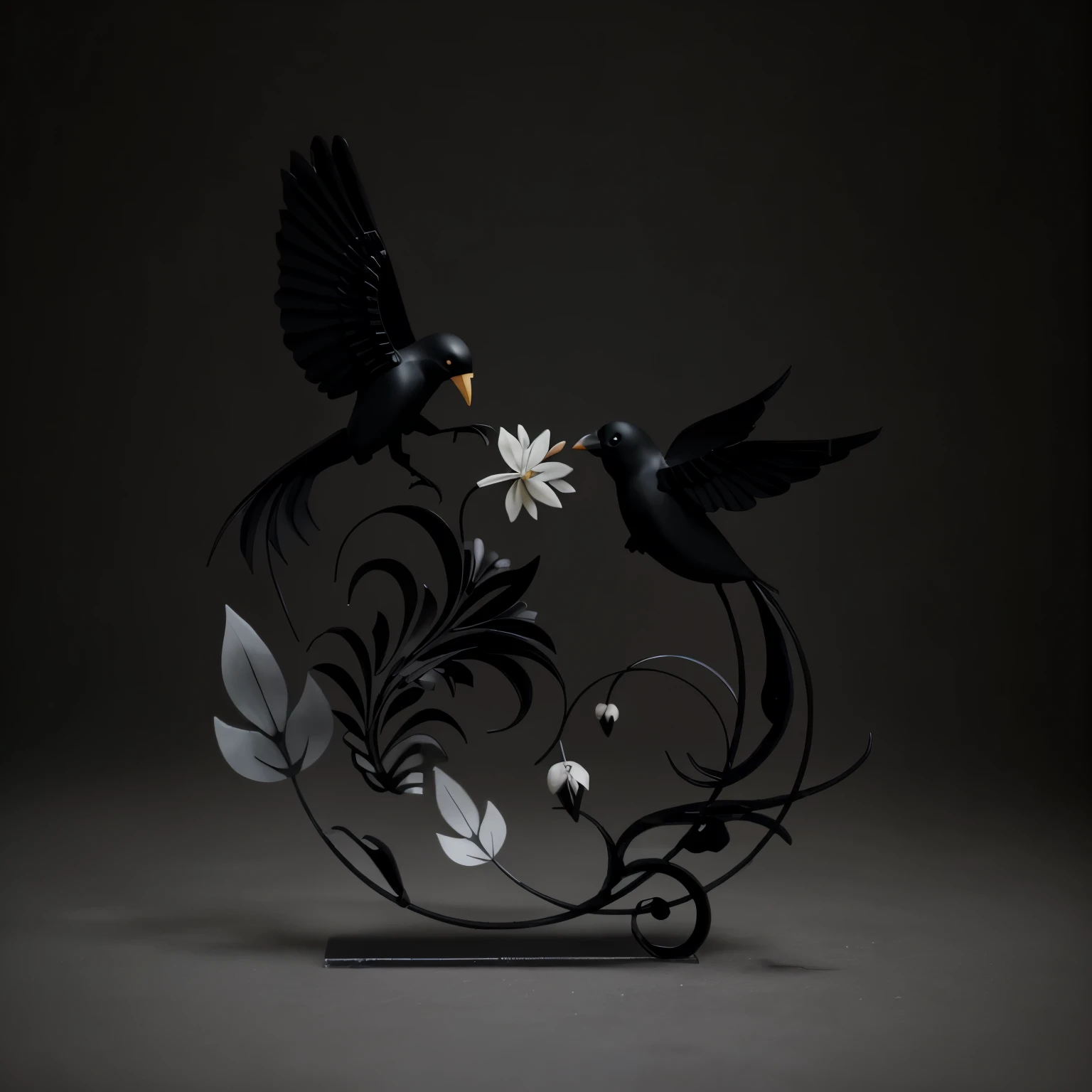 black bird figures, black flower figures