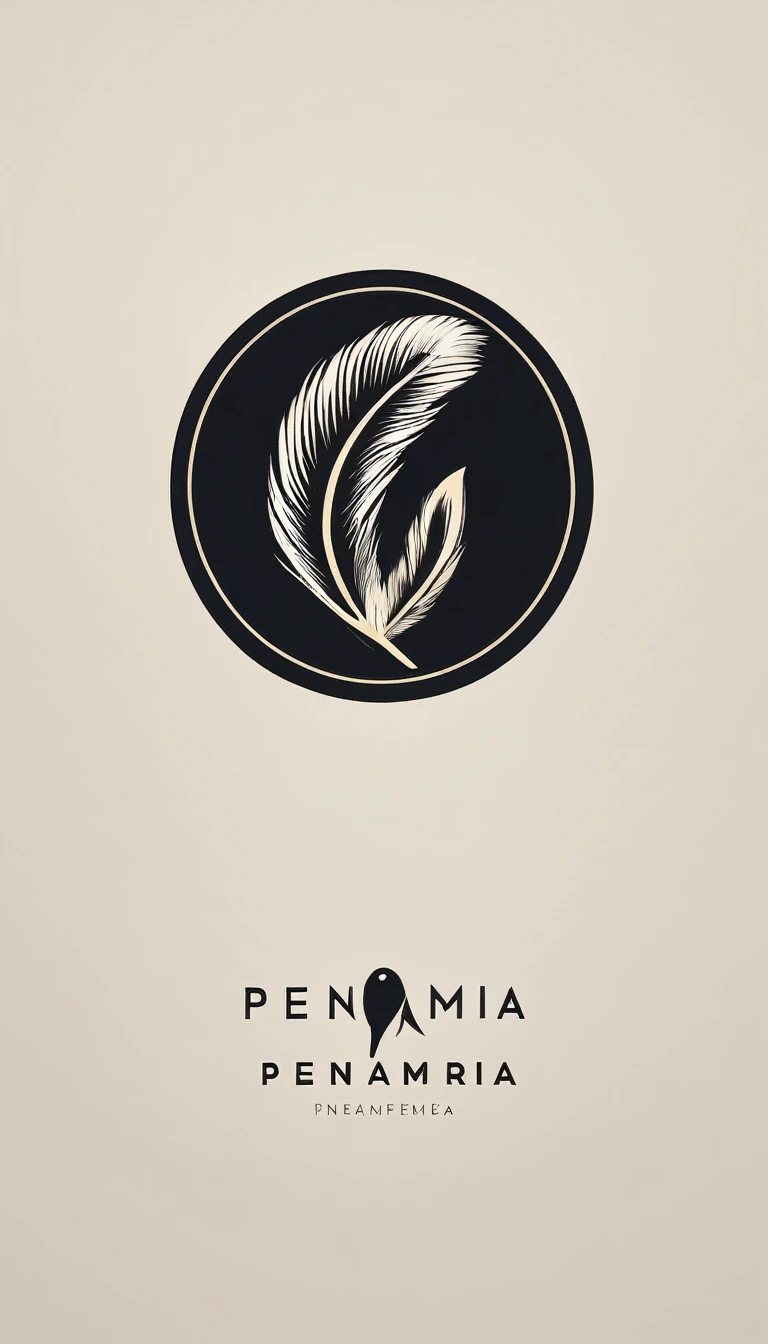 A minimal, modern, simple, cinematic logo design for the brand “Penamemoria". Create a modern, minimalistic, high-quality, logo of a boy feather