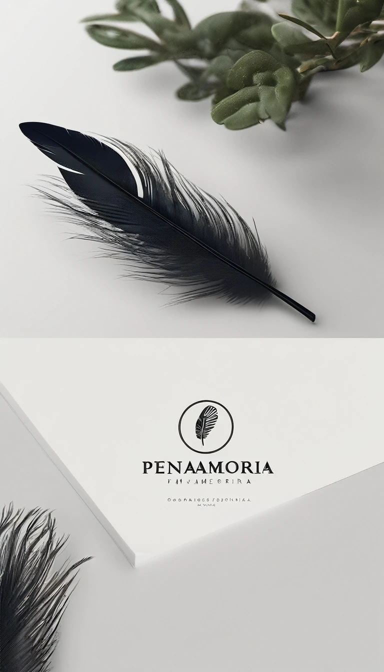 A minimal, modern, simple, cinematic logo design for the brand “Penamemoria". Create a modern, minimalistic, high-quality, logo of a boy feather