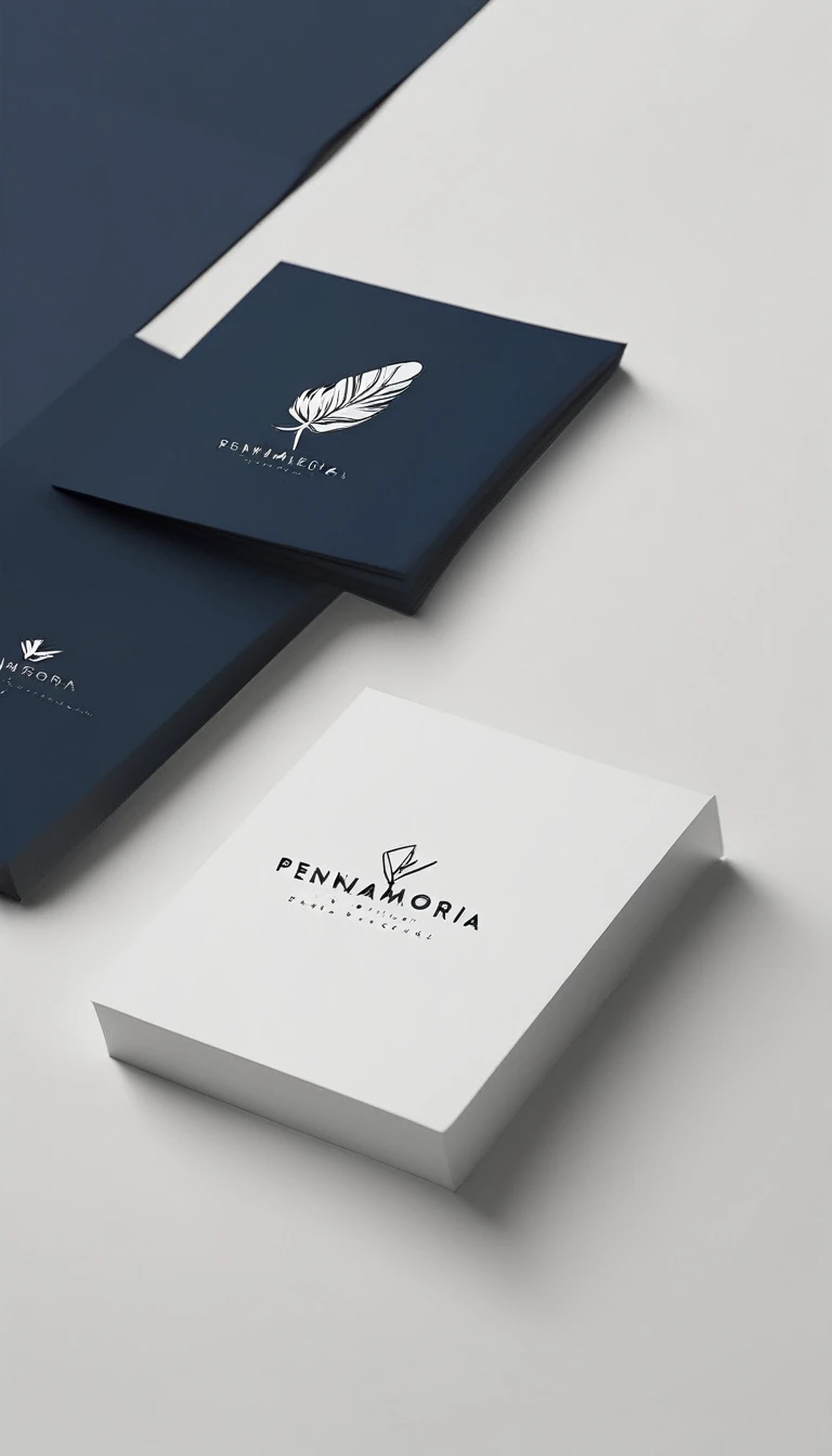 A minimal, modern, simple, cinematic logo design for the brand “Penamemoria". Create a modern, minimalistic, high-quality, logo of a boy feather