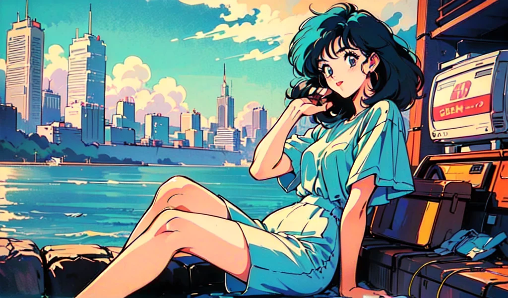 (80s, retro, city pop: 1.5), (album jacket), (famous song, highest quality), (anime, illustration), (pastel color: 1.4),
Best photo pose, dynamic angle, gray bob hair, cool impression, shiny hair, white dress, miniskirt, girl, solo, smile, perfect eyes, delicate face, sea, drinking beer,