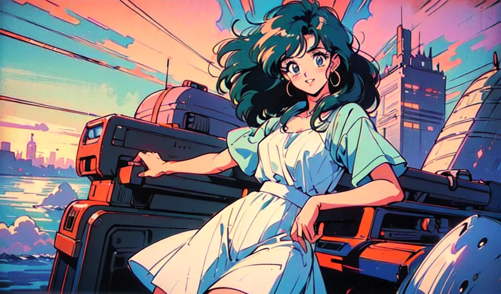 (80s, retro, city pop: 1.5), (album jacket), (famous song, highest quality), (anime, illustration), (pastel color: 1.4),
Best photo pose, dynamic angle, gray bob hair, cool impression, shiny hair, white dress, miniskirt, girl, solo, smile, perfect eyes, delicate face, sea, drinking beer,