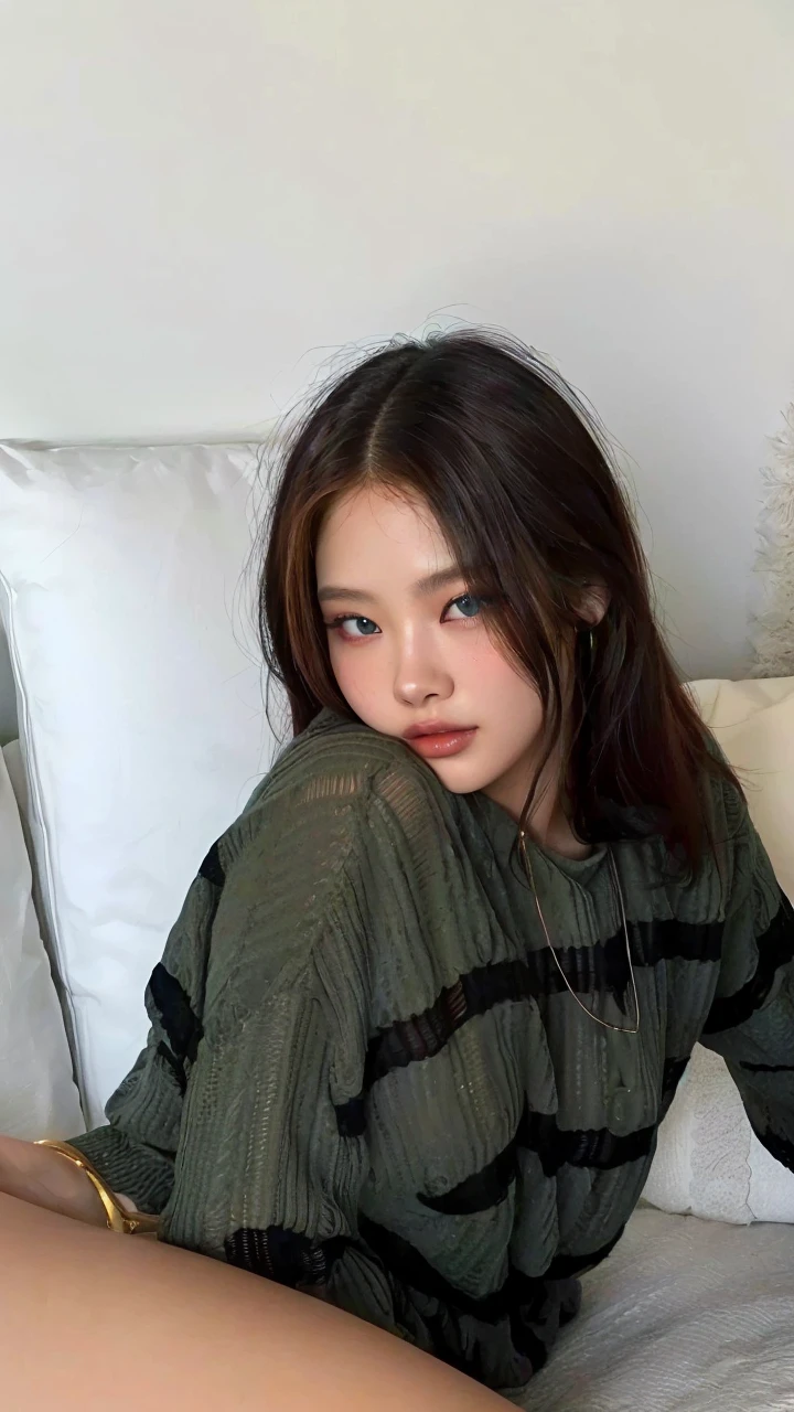 1girl, Jennie Kim, beautiful detailed eyes, beautiful detailed lips, extremely detailed eyes and face, long eyelashes, red hair, blue eyes, doll-like lips, beautiful girl, photorealistic, (best quality,4k,8k,highres,masterpiece:1.2),ultra-detailed,(realistic,photorealistic,photo-realistic:1.37),highly detailed, intricate details, sharp focus, vivid colors, studio lighting, professional photography