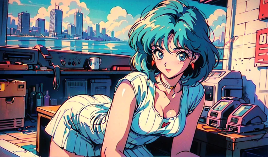 (80s, retro, city pop: 1.5), (album jacket), (famous song, highest quality), (anime, illustration), (pastel color: 1.4),
Best photo pose, dynamic angle, gray bob hair, cool impression, shiny hair, white dress, miniskirt, girl, solo, smile, perfect eyes, delicate face, sea, drinking beer,