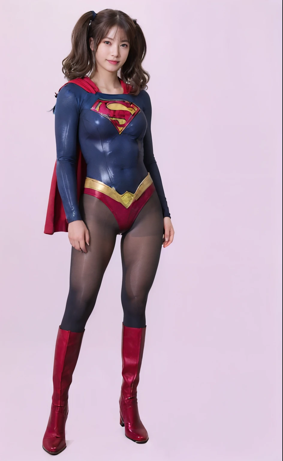 No background、(((Beautiful legs in black tights.)))、(((smile)))、(((あなたのsmileの美しさを合法的に表現する)))、((((Make the most of your original images)))、(((Supergirl Costume)))、(((Beautiful hair with twin tails)))、(((suffering)))、(((Please wear black tights....、Wear red boots)))、((Best image quality、8K))、((Highest quality、8K、masterpiece:1.3))、(((Preserve background )))、Sharp focus:1.2、Beautiful woman with perfect figure:1.4、Slim Abs:1.2、Wet body:1.5、Highly detailed face and skin texture、8K