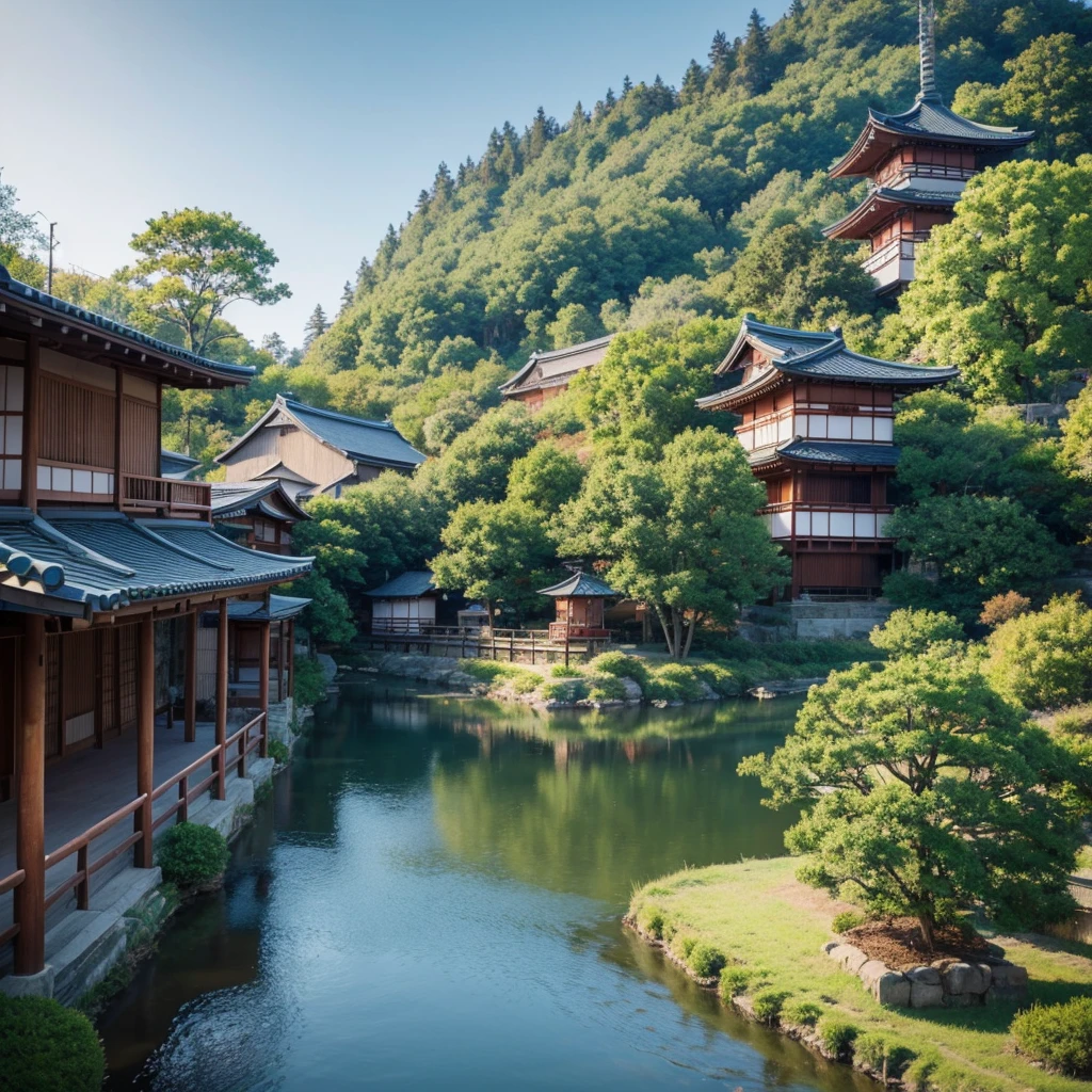 Make a small town painting with five characters in it. There should be no protagonist. Each person’s eyes look very story-telling. Japanese anime style.