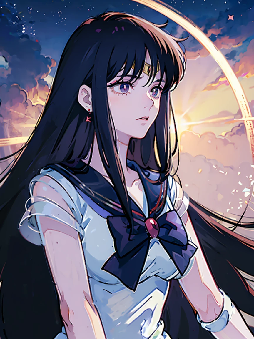 Sailor Mars, Unhealthy face;1.5, Dark Eyes, Dark circles under the eyes, Long Hair, Long Bangs, Eyes through the bangs, Big eyes
