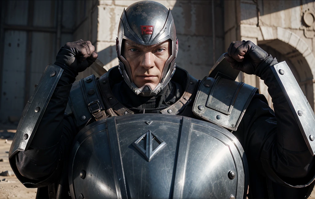Magneto with his classic X Man armor and helmet in realistic Madmax, well detailed in 8k