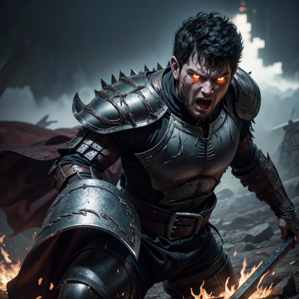Generate an image of Berserk Guts using A Berserker Armor