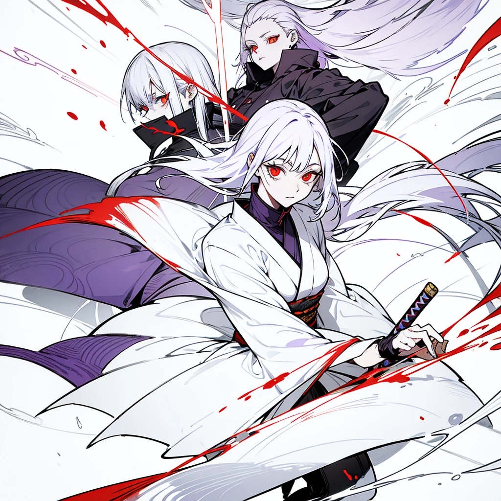 swordmanship, woman, white hair, red eyes, golden eyes, jujutsu kaisen, purple kimono