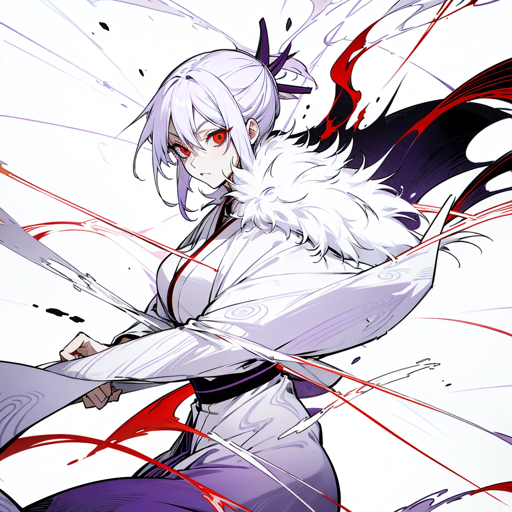 swordmanship, woman, white hair, red eyes, golden eyes, jujutsu kaisen, purple kimono