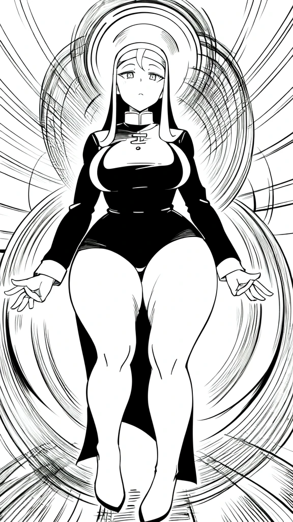 lineart, monochrome, a drawing of a nun with her hands folded in prayer, clean anime outlines, perfect lineart, clean lineart, extremely fine ink lineart, nun outfit, simple lineart, beautiful line art, anime style drawing, thick black lineart, black and white manga style, pin on anime