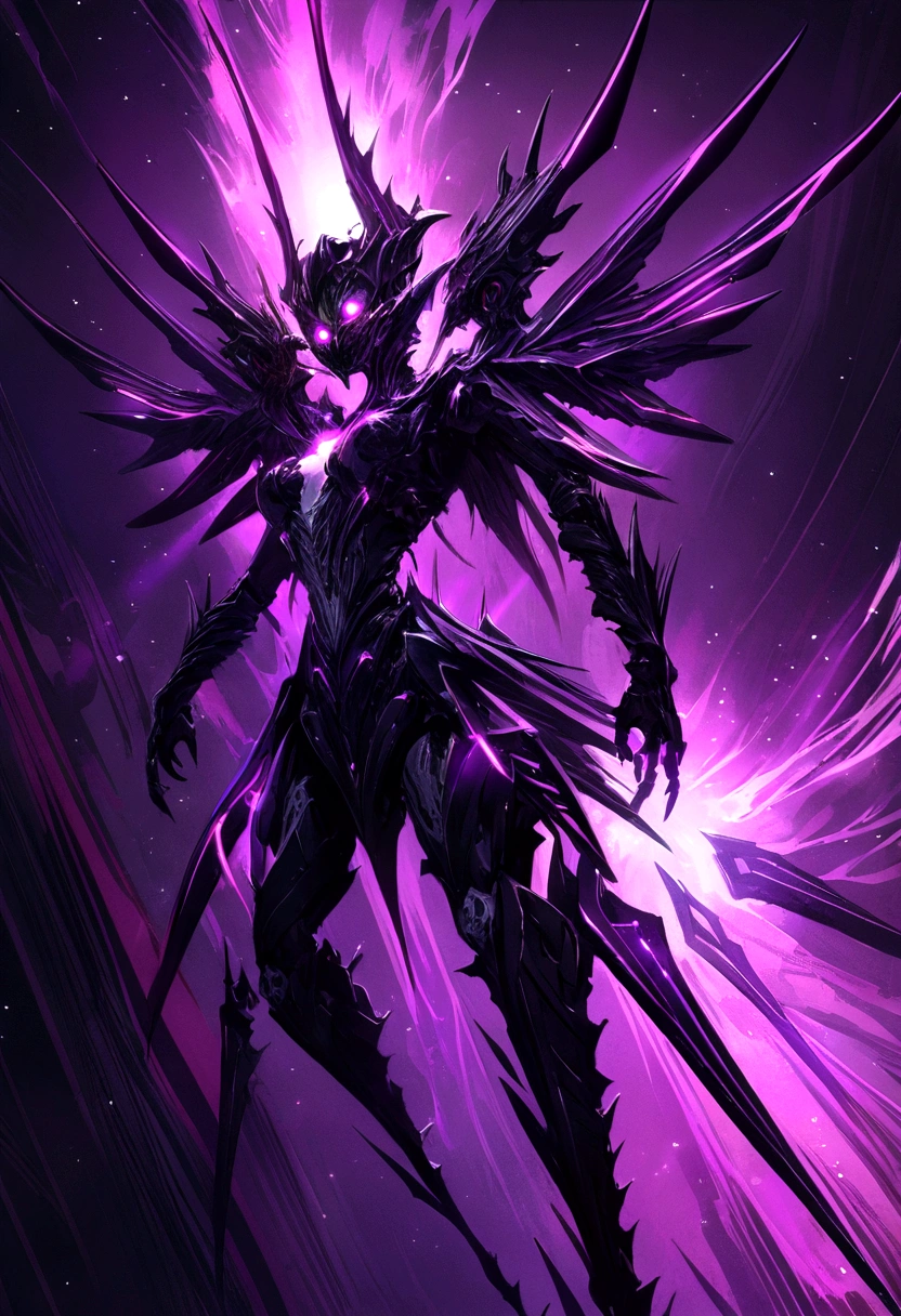 cosmic fallen angel, glowing light eyes, Biomechanicals, weirdcore, frightful, nightmarish, very bright colors, light particles, with bright light, Mshiff, Wallpaper Art, UHD Wallpaper