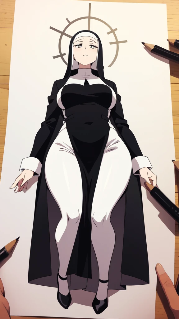 lineart, monochrome, a drawing of a nun with sexy pose, clean anime outlines, perfect lineart, clean lineart, extremely fine ink lineart, nun outfit, simple lineart, beautiful line art, anime style drawing, thick black lineart, black and white manga style, pin on anime